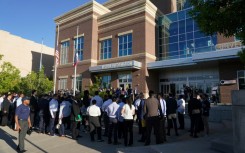 Candidates lined up to apply for jobs with Immigration and Customs Enforcement in Provo, Utah