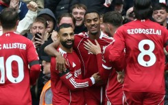 Liverpool celebrate Ryan Gravenberch's opening goal in their 2-1 win against Everton