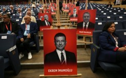 An image of CHP's jailed presidential candidate Ekrem Imamoglu, Istanbul's mayor, who was detained in March sparking Turkey's worst street protests in over a decade