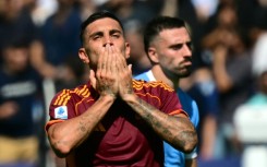 Lorenzo Pellegrini celebrates scoring Roma's derby-winning goal