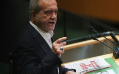 Iranian President Masoud Pezeshkian speaks during the General Debate of the United Nations General Assembly
