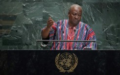Ghanaian President John Mahama addresses the United Nations General Assembly at UN headquarters in New York on September 25, 2025.