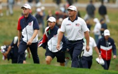 Americans Bryson DeChambeau, right, and Justin Thomas, left, will face Europe's Jon Rahm and Tyrrell Hatton in the opening foursomes match of the 45th Ryder Cup at Bethpage Black