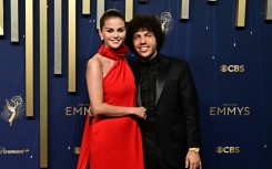 US actress Selena Gomez (L) and her fiance producer Benny Blanco, seen here on the Emmy Awards red carpet, got engaged in December 2024