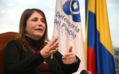 Colombia's Ombudsman executive, Iris Marin Ortiz, gestures as she speaks during an interview with AFP at the Ombudsman's headquarters in Bogota on October 6, 2025.
