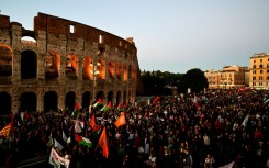 Pro-Palestinian demonstrators gather in Rome to protest against the interception of the Global Sumud Flotilla