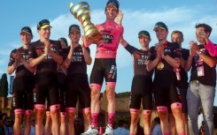 Britain's Simon Yates (C) won the Giro in May after a daring solo attack on the penultimate stage in the high mountains