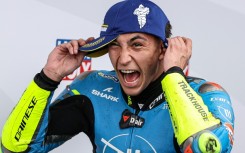 Spanish rider Raul Fernandez celebrates after winning his maiden MotoGP at the Australian Grand Prix