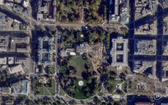 This handout satellite photo obtained on October 23, 2025 from Planet Labs PBC and dated October 23, 2025 shows the White House in Washington, DC, after the demolition of the East Wing
