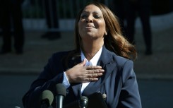 New York Attorney General Letitia James speaks to supporters after pleading not guilty to bank fraud charges