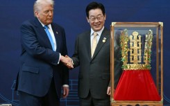US President Donald Trump was presented with a golden replica of a crown once worn by South Korean kings