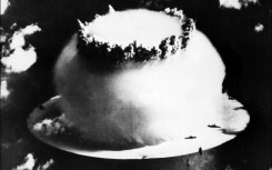 A photo dated July 1946 shows the mushroom cloud forming after an atomic bomb explosion during nuclear tests carried out by the US military at Bikini Atoll in the Pacific Ocean