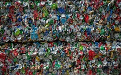 Aluminium cans at a Corfu recycling plant