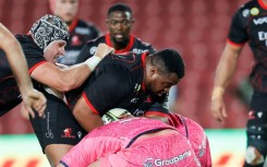 Asenathi Ntlabakanye in action for the Lions in the Challenge Cup in 2022
