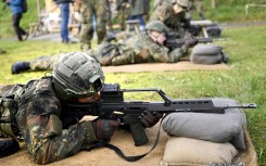 Military recruits undergo training at a base in Ahlen, western Germany