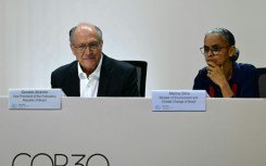 Brazil's Vice President and Minister of Industry and Trade Geraldo Alckmin (L) and Brazil's Environment Minister Marina Silva addressed the press in Belem on Monday