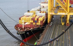 A container ship at the German port of Bremerhaven
