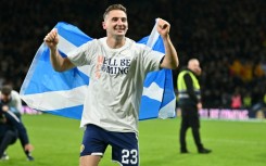 Midfielder Kenny McLean celebrates after Scotland's 4-2 win against Denmark in Glasgow