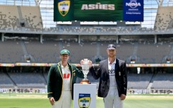 Australia captain Steve Smith (L) and England skipper Ben Stokes with the Ashes trophy