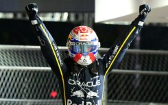 Red Bull's Max Verstappen celebrates after winning the Las Vegas Formula One Grand Prix