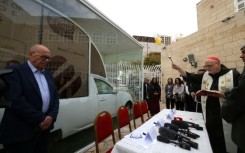 Swedish Cardinal Anders Arborelius blessed the converted popemobile which is intended to become a children's clinic in Gaza