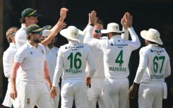 South Africa's players celebrate after the dismissal of India's Rishabh Pant