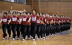 Students at a Japan university rehearse for their annual synchronised walking performance