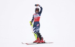 Mikaela Shiffrin celebrates after her slalom victory at Copper Mountain in Colorado