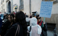 'Secularism is not hatred ': a protester in eastern France's Besancon in 2019