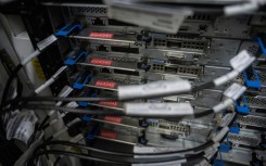 A cabinet holding racks and active servers