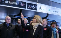 The head of the Ile-de-France region, Valerie Pecresse, attends the launch of the first urban cable car outside Paris