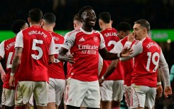 Bukayo Saka's (C) corner was tipped onto the post by Wolves goalkeeper Sam Johnstone but it rebounded off him and into the net for an own goal