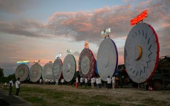 Giant lanterns against a dusk sky in San Fernando, Pampanga