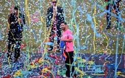 Lionel Messi (C) at the Arun Jaitley Stadium in New Delhi with his Inter Miami teammates Luis Suarez and Rodrigo de Paul, are part of a so-called GOAT Tour of a cricket-crazy nation.