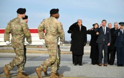 US President Donald Trump, Pentagon chief Pete Hegseth and other officials attend a ceremony marking the return of the bodies of three Americans killed in Syria