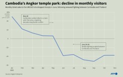 Cambodia's Angkor temple park: decline in monthly visitors