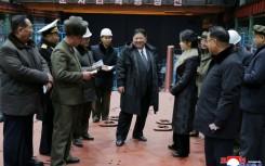 Korean Central News Agency released undated images of North Korean leader Kim Jong Un visiting a manufacturing base for nuclear-powered submarines