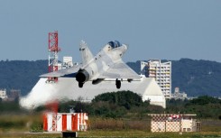 A Taiwan Air Force Mirage 2000 fighter jet takes off at Hsinchu Air Base in Hsinchu on December 29, 2025