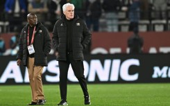 South Africa coach Hugo Broos on the pitch at the end of his team's Cup of Nations last-16 defeat against Cameroon on Sunday