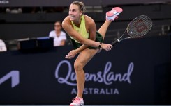 Aryna Sabalenka serves on her way to victory against Madison Keys at the Brisbane International
