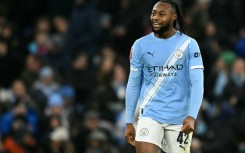 Manchester City's Antoine Semenyo celebrates scoring against Exeter
