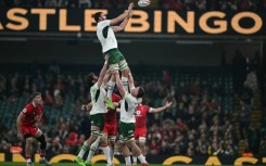 South Africa lock Jean Kleyn wins line-out ball against Wales in a 2025 Autumn Nations international in Cardiff