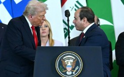 Egyptian President Abdel Fattah al-Sisi (R) is mulling whether to join a 'board of peace' for Gaza formed by US President Donald Trump (L)