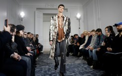 A model during the Kartik Research Menswear Fall-Winter collection in Paris on Thursday