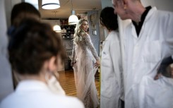 Czech model Michaela Tomanova is working with the Julien Fournie workshop in Paris for Haute Couture week