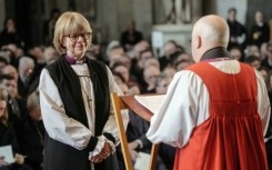 Sarah Mullally (L) takes part in the 'Confirmation of Election' ceremony to legally confirm her position as the new Archbishop of Canterbury, at St Paul’s Cathedral in London on January 28, 2026.