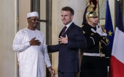 Chad's President Mahamat Idriss Deby Itno, left, and French President Emmanuel Macron at the Elysee Palace on Thursday