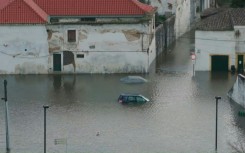 AERIAL: Flooded city of Santarem in Portugal