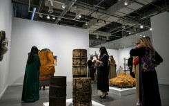 Visitors admiring the works of Bulgarian artist Christo