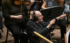 Hungarian composer Gyorgy Kurtag on stage at Budapest's Liszt Ferenc Academy of Music
